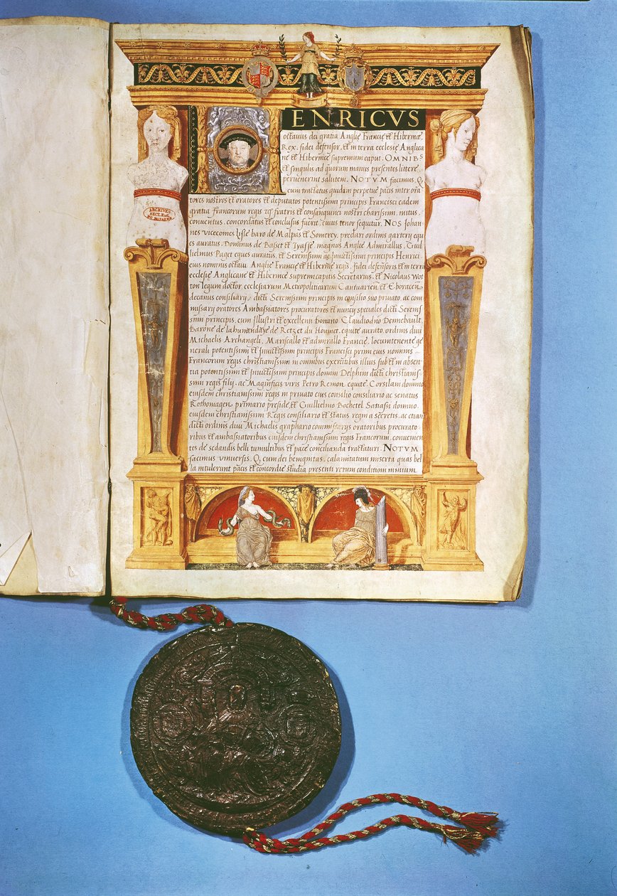 د ارډریس تړون د هینري VIII (1491-1547) لخوا تصویب، 17 جولای 1546 پولی autorstwa English School