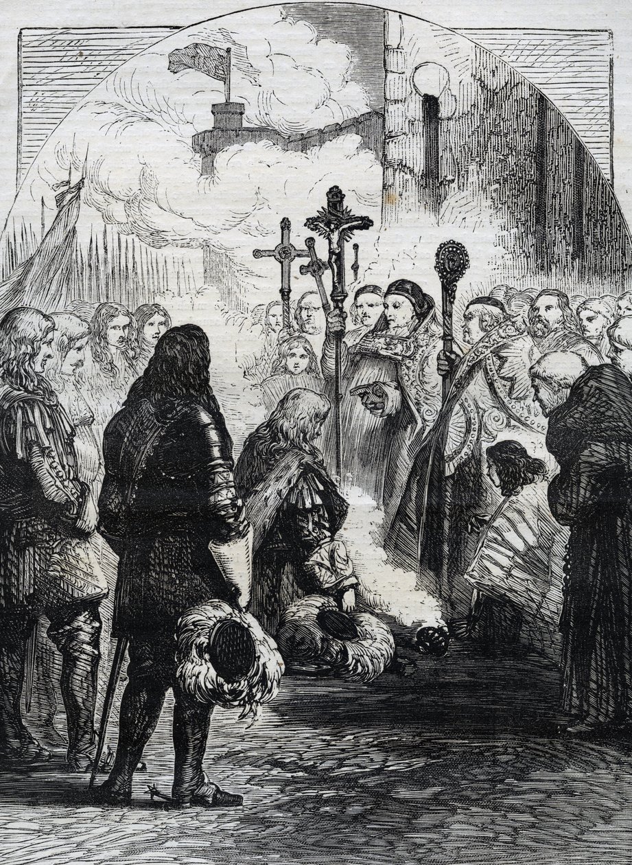 Recepcja Jakuba II w Dublinie, opublikowana w „Ilustrowanej Historii Anglii Cassella, tom IV”, 1874 autorstwa English School