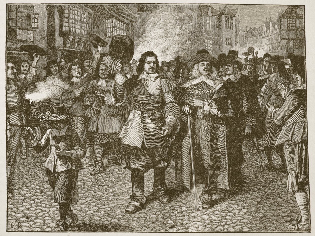 Recepcja Moncka w City of London, ilustracja z Cassells Illustrated History of England (zdjęcie w sepii) autorstwa English School