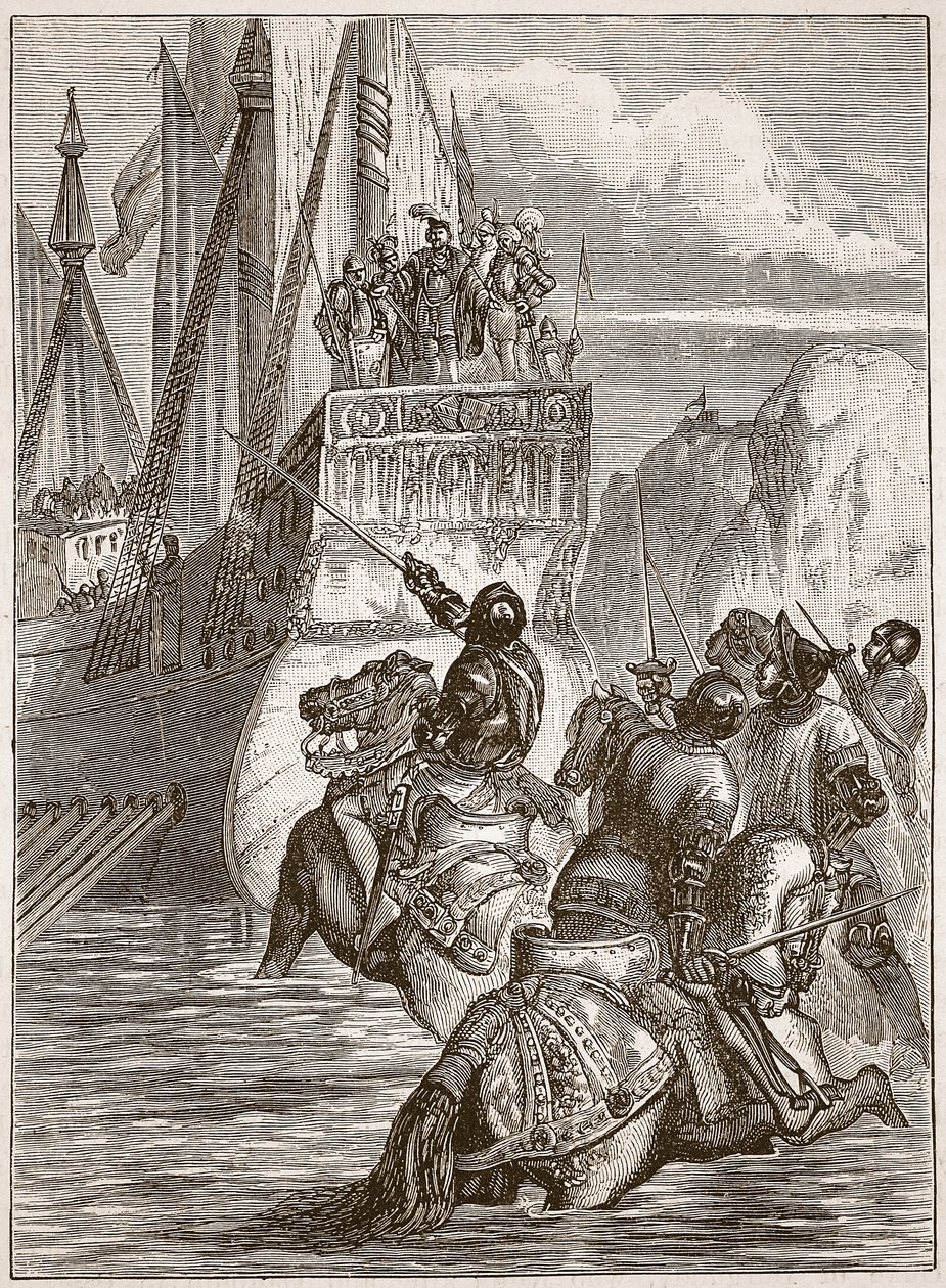 Przyjęcie cesarza Zygmunta, ilustracja z Cassells Illustrated History of England (zdjęcie w sepii) autorstwa English School