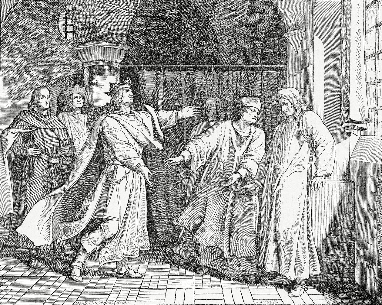 Pojednanie Ludwika IV, króla Rzymian, z Fryderykiem Pięknym, królem Niemiec w 1325, 1882 autorstwa English School