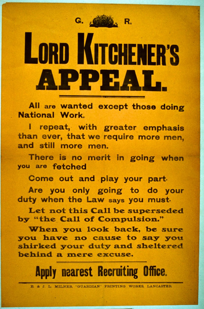 Plakat rekrutacyjny - Apel Lorda Kitchenersa, 1914-18 autorstwa English School