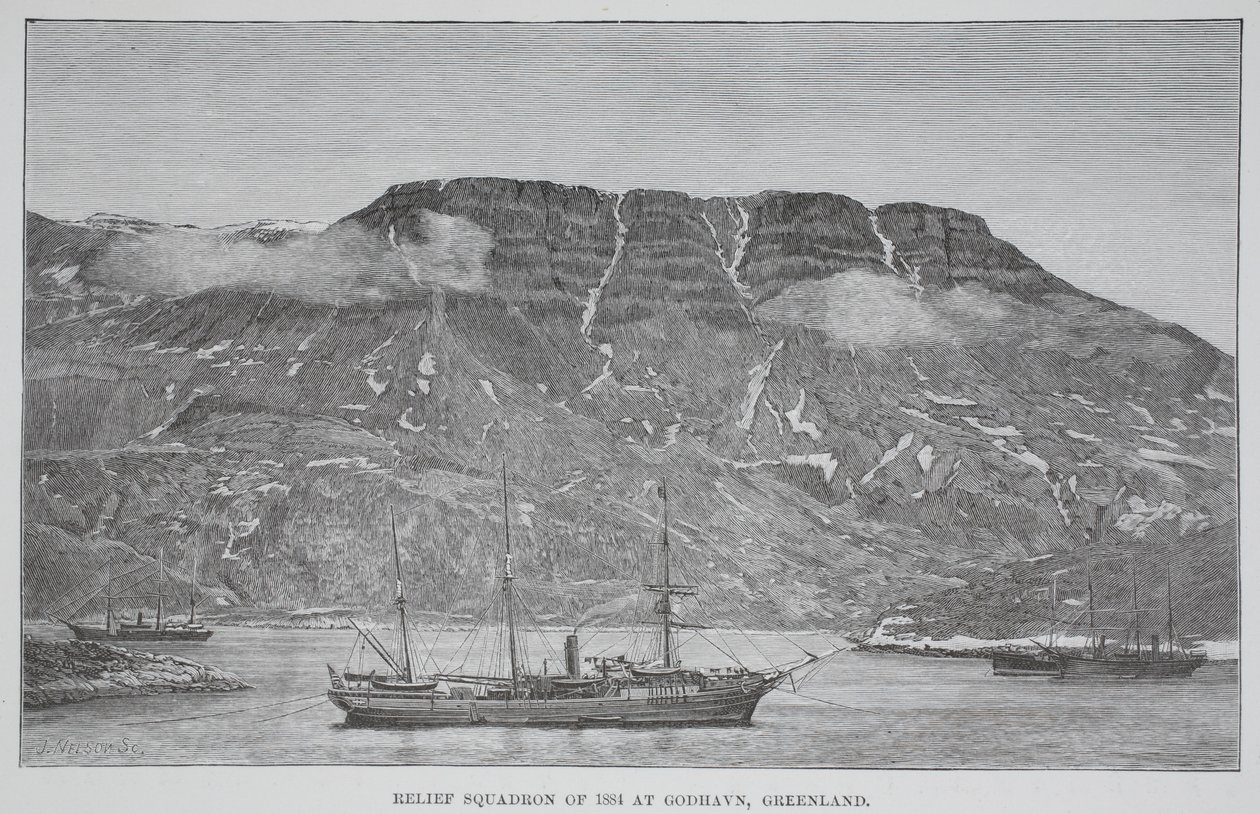 Eskadra Pomocy z 1884 r. w Godhavn, Grenlandia, wyd. Londyn 1886 autorstwa English School