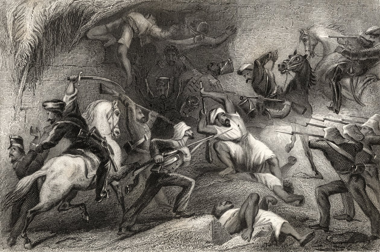 Odepchnięcie wypadu z Delhi z „Historii indyjskiego buntu” opublikowanej w 1858 r. autorstwa English School