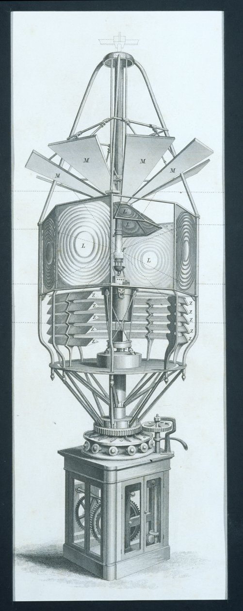 Obrotowy aparat dioptryczny do latarni morskiej, z Cyclopaedia of Useful Arts & Manufactures pod redakcją Charlesa Tomlinsona, ok. 1880 r. autorstwa English School