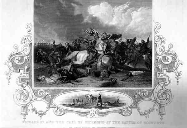 Ryszard III i hrabia Richmond w bitwie pod Bosworth (grafika) autorstwa English School