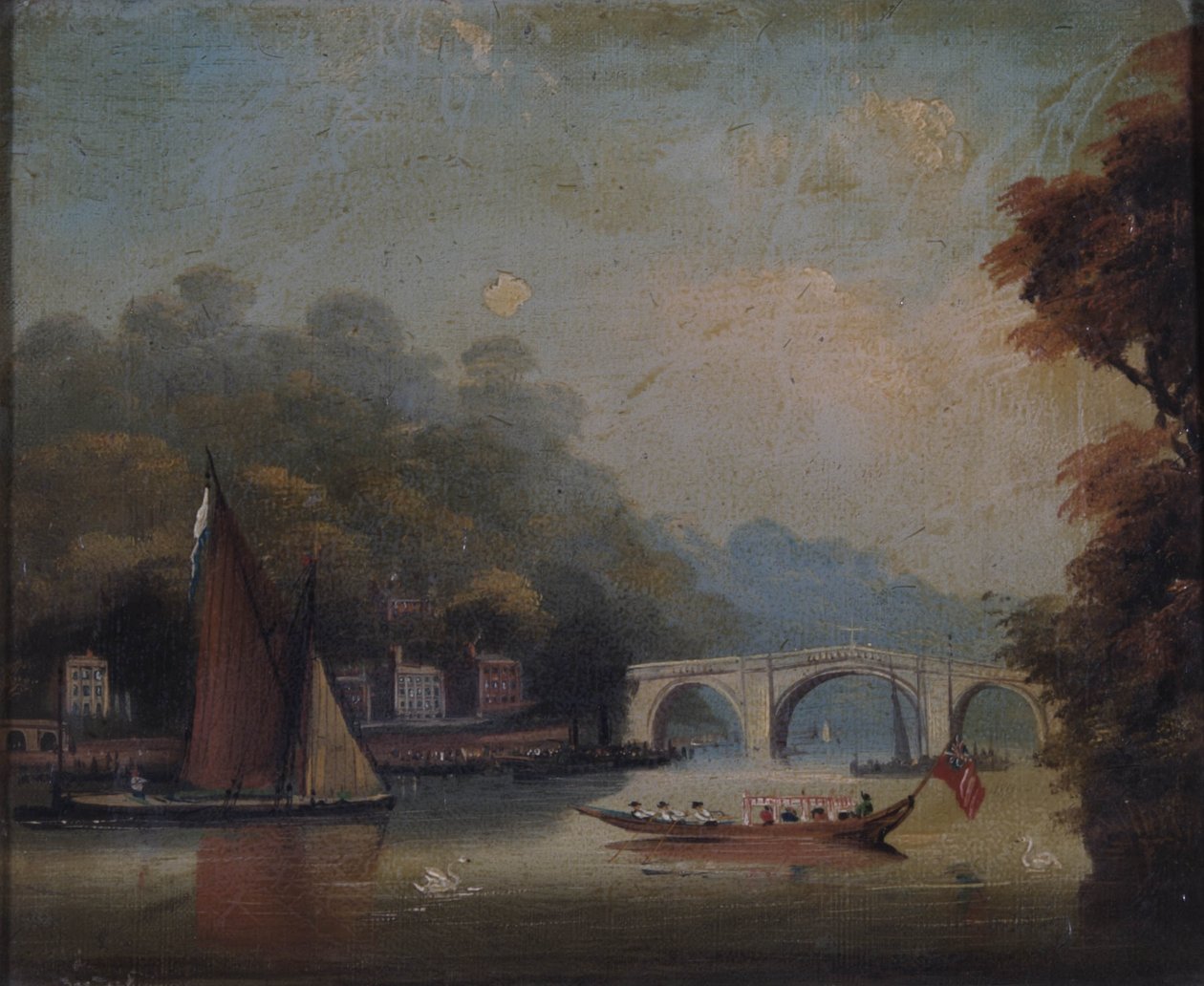 Richmond Bridge w kierunku Twickenham, Middlesex autorstwa English School