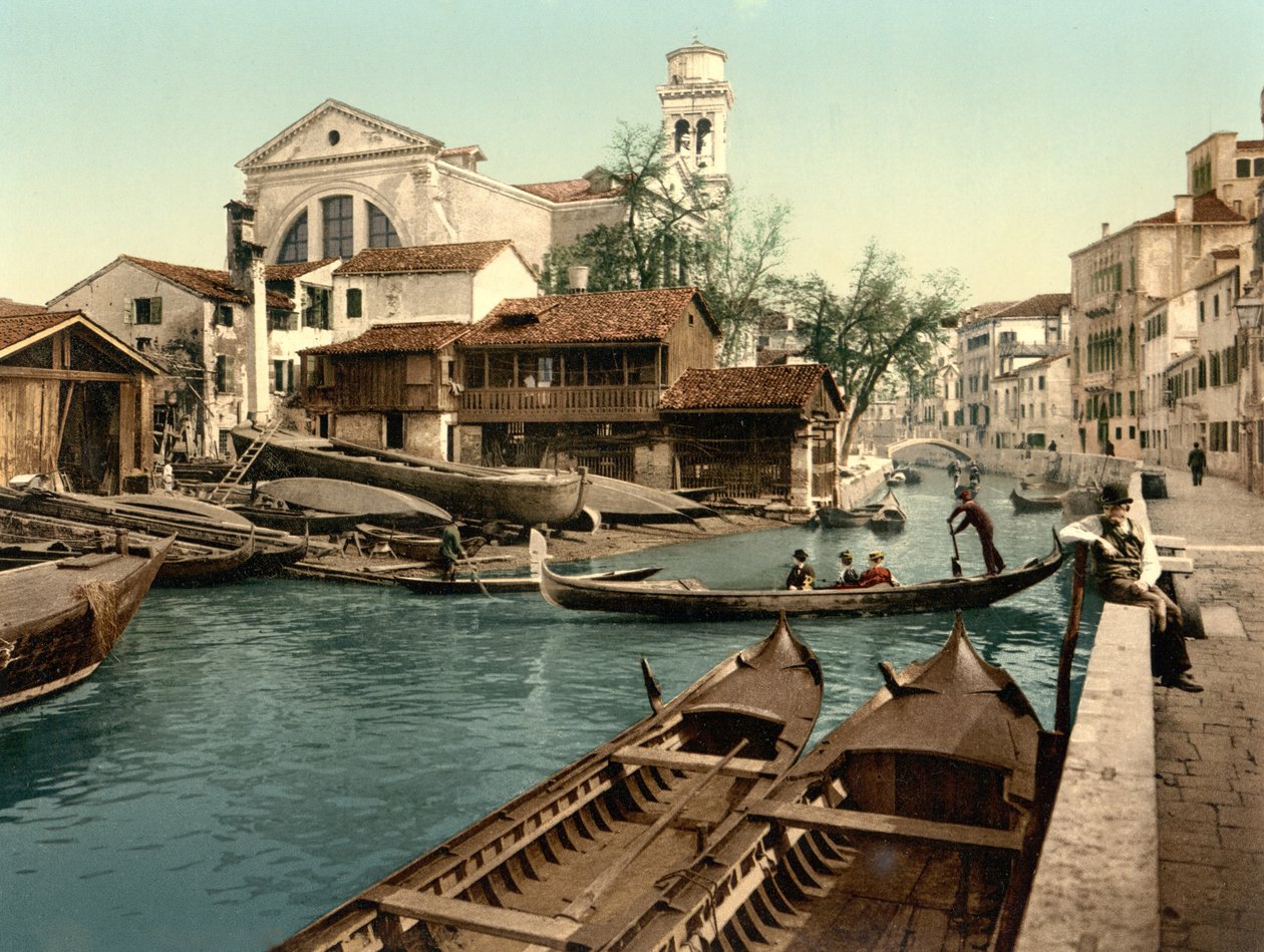 Rio di San Trovaso, Wenecja (zdjęcie ręcznie kolorowane) autorstwa English School