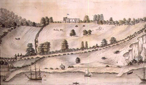 Krajobraz rzeki z żeglugą i autokarem Dover, ok. 1800 (pióro i pranie) (para 72976) autorstwa English School