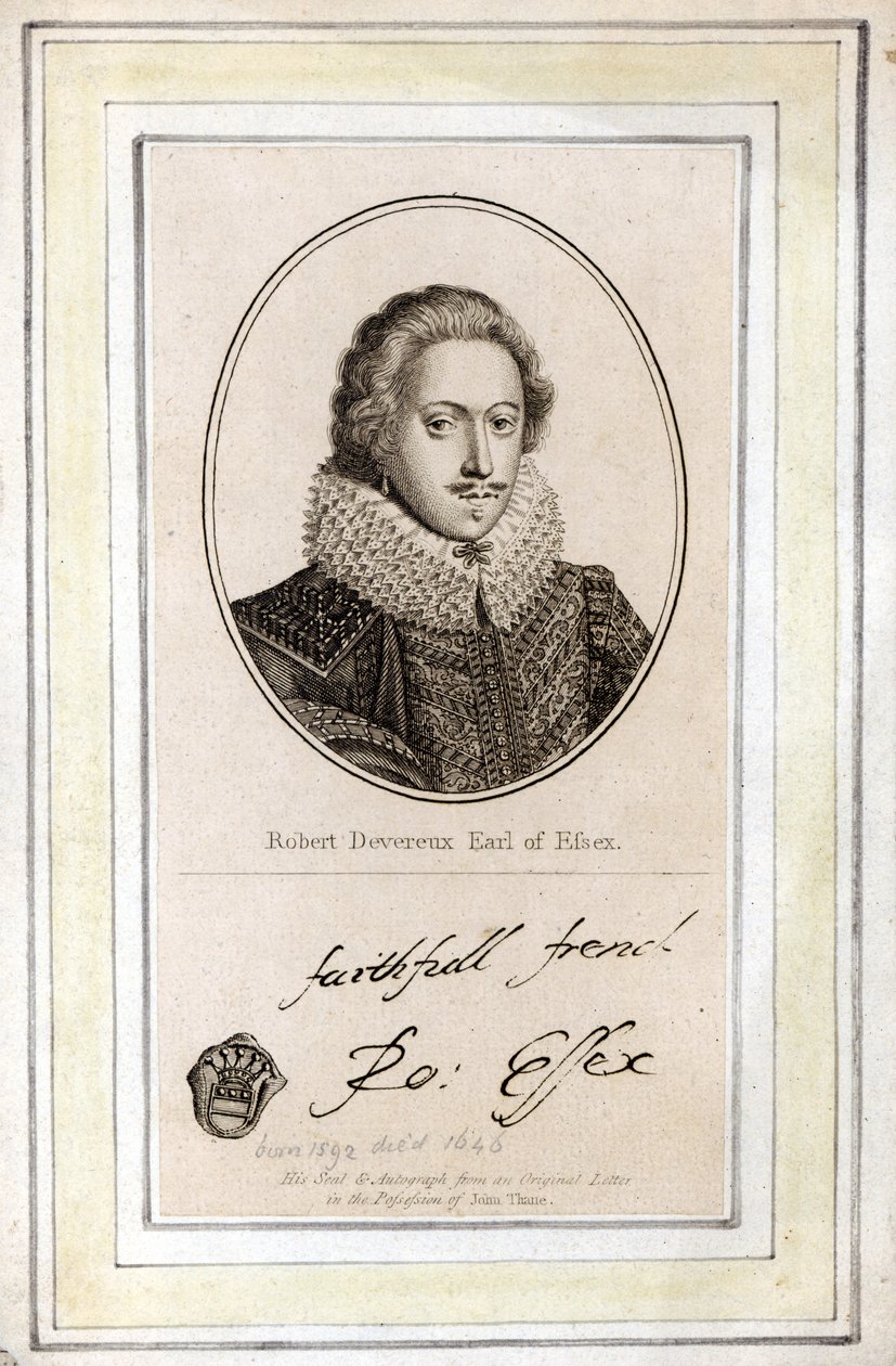 Robert Devereux, 3. hrabia Essex (1591-1646), jego pieczęć i autograf autorstwa English School
