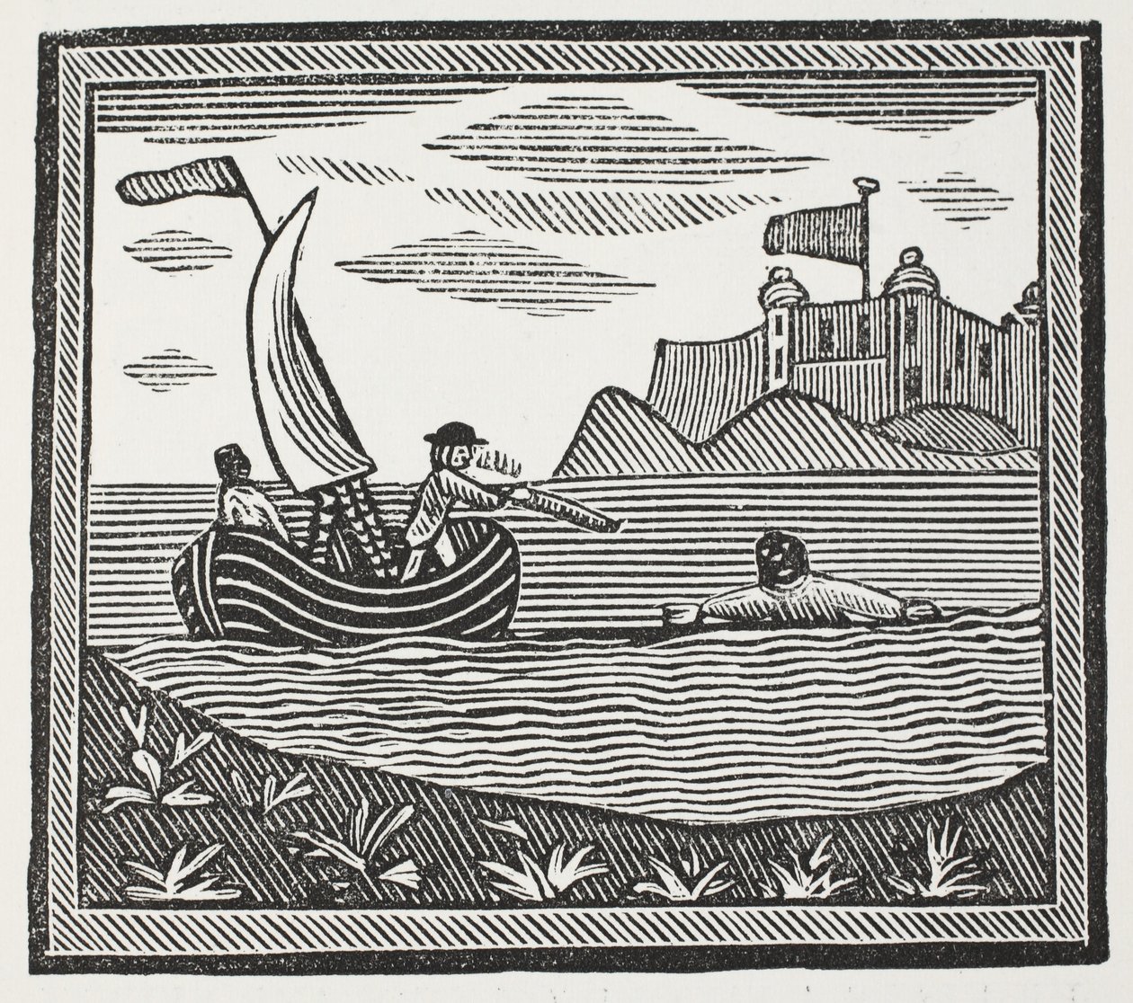 Robinson i Xury uciekający z wrzosowisk, ilustracja z książki Rozdział XVIII wieku autorstwa Johna Ashtona, wyd. 1882 autorstwa English School
