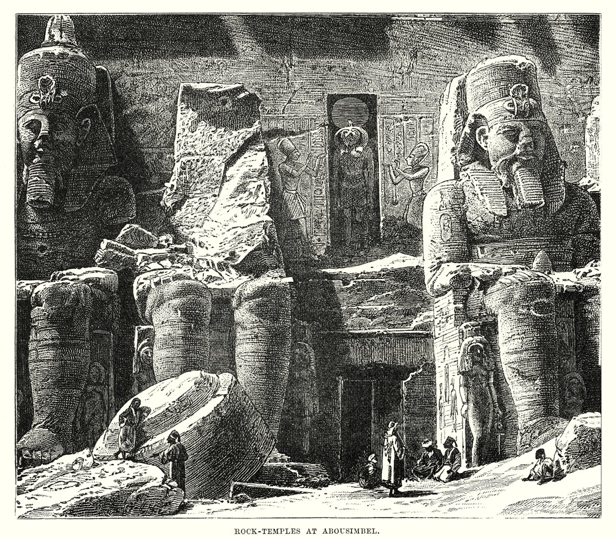 Skalne świątynie w Abousimbel (grawerunek) autorstwa English School