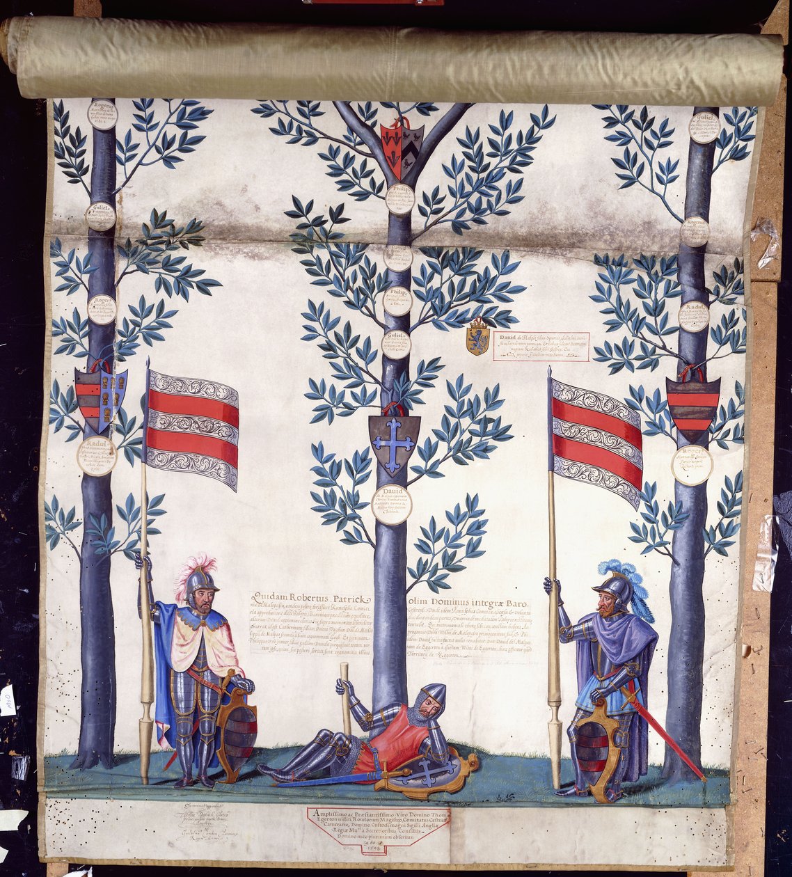 Roll of Arms i rodowód rodziny Egerton autorstwa English School