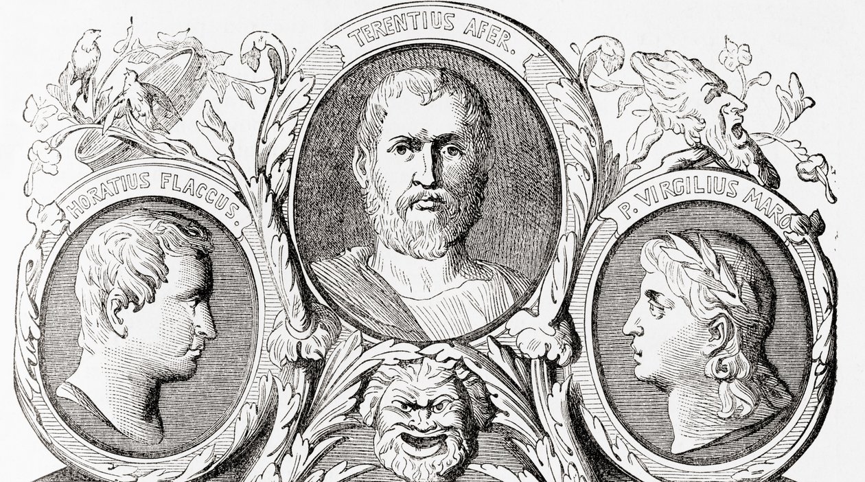 Autorzy rzymscy, od lewej do prawej, Horace, Terence i Virgil, z Ilustrowanej historii świata Warda i Locka, wyd. ok. 1882 r autorstwa English School