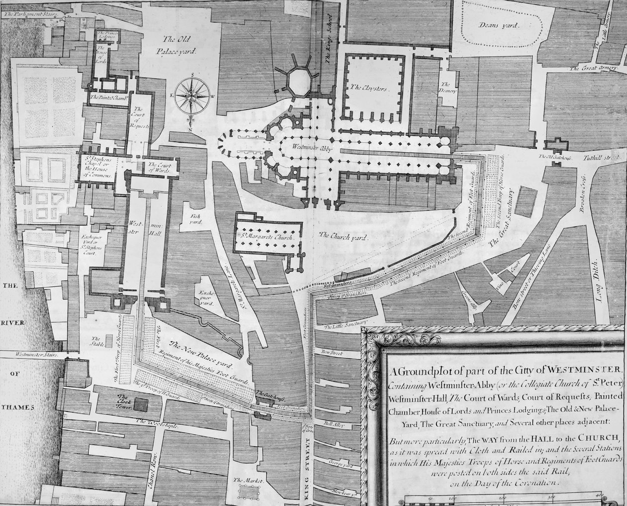 Trasa procesji koronacyjnej Jakuba II z Westminster Hall do Westminster Abbey autorstwa English School