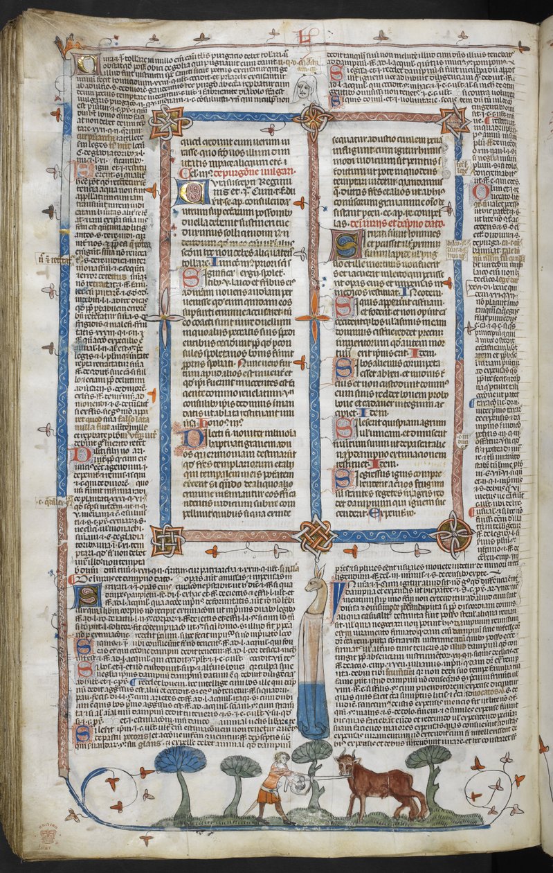 Królewski 10 E IV fol. 294v Człowiek atakujący wołu, z Decretals Smithfield (Decretals of Gregory IX) c.1340 (welum) autorstwa English School
