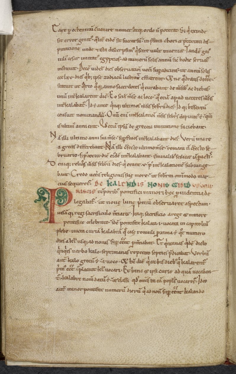 Royal 13. A.XI, f.47vInitial P.De temporum ratione.Bede the Czcigodny.Różne prace z zakresu komputu i astronomii.XI wiek-XII wiek autorstwa English School