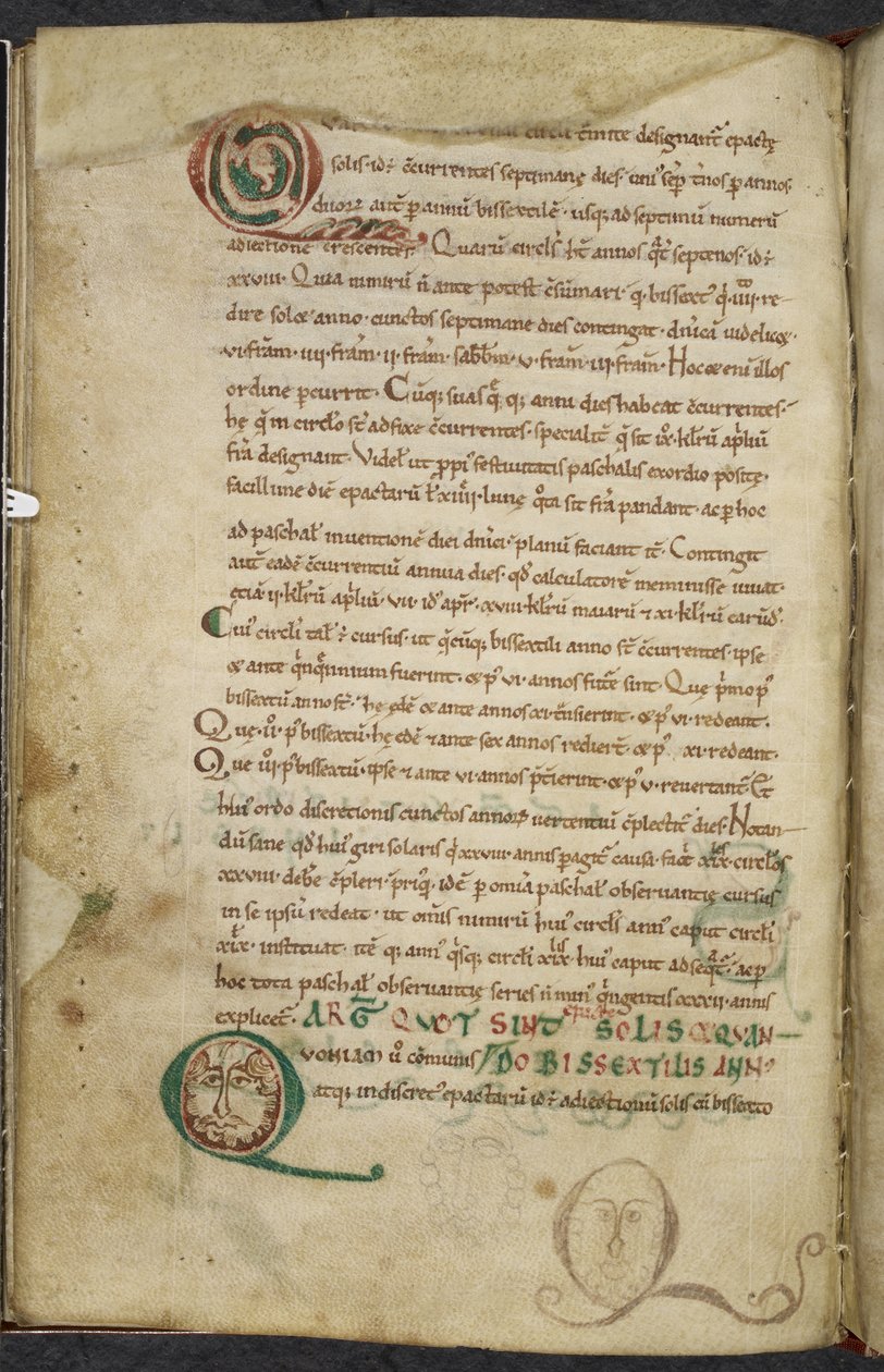 Royal 13. A.XI, f.79v Twarze ludzkie w inicjałach, De temporum ratione, Bede the Venerable (welum) autorstwa English School