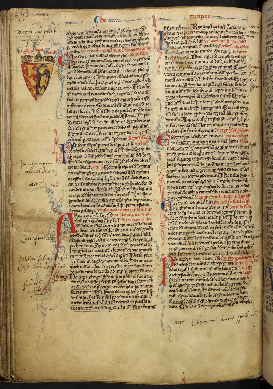 Royal 14 C.VII ff.86v Dekoracja graniczna z herbem Ryszarda Lwie Serce, ilustracja z 