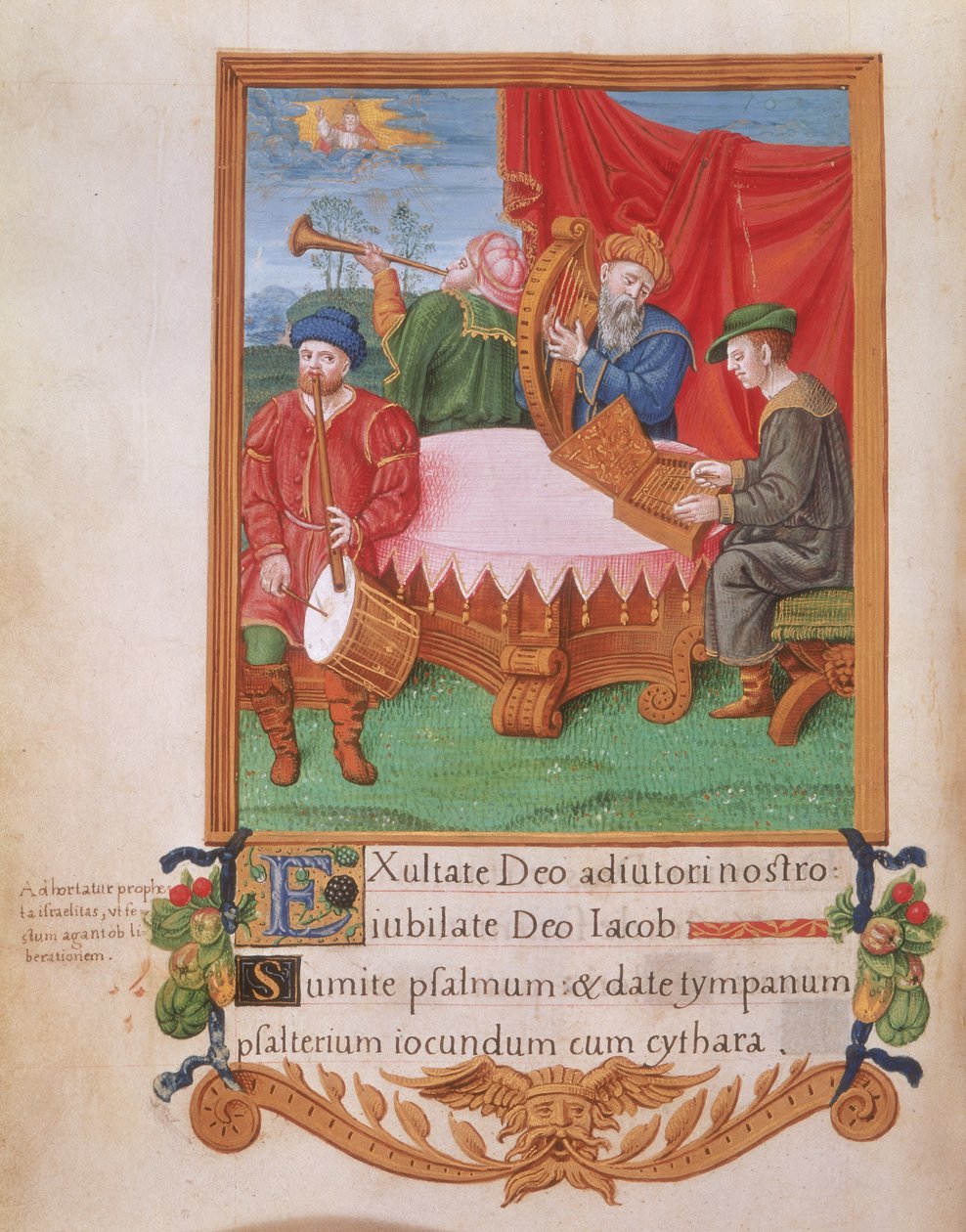 Royal 2 A.XVI fol.98v Muzycy Tudorów, z Psałterza Henryka VIII, c.1530-47 (welum) autorstwa English School