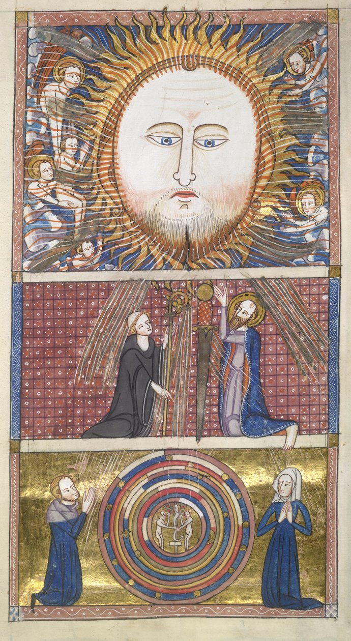 Royal 6 E. VI fol.16 Chrystus Słońce przyciąga dusze, z Ome Bonum Jamesa le Palmera autorstwa English School