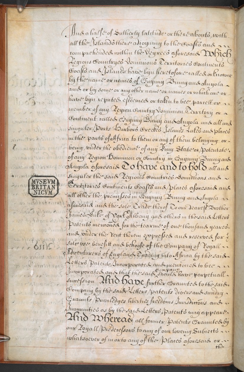 Royal Charter przyznany Royal English Merchant Adventurers Company handlującej w Afryce autorstwa English School