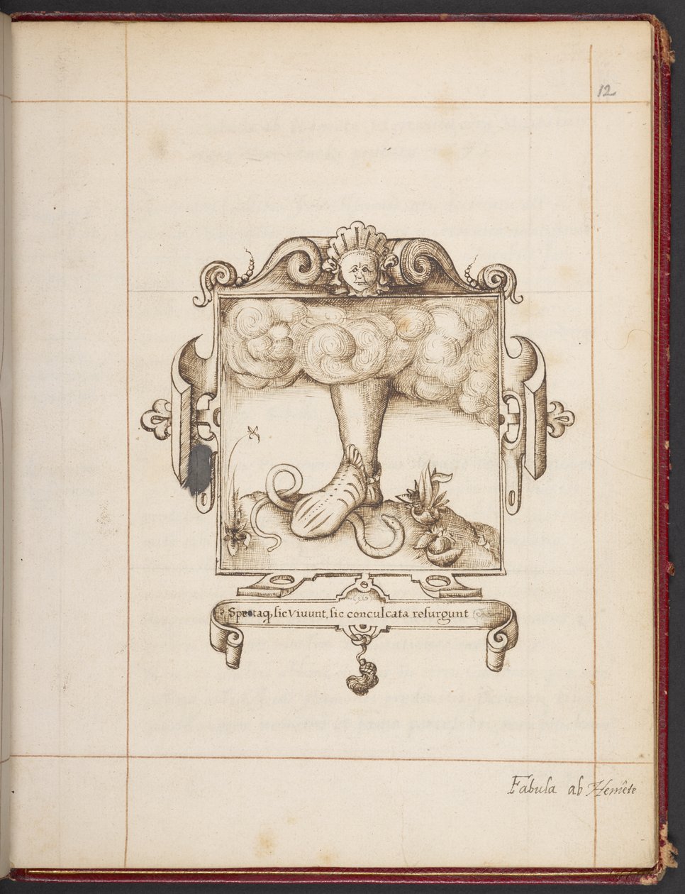Royal MS 18 A XLVIII, fol. 12r, Godło z łacińską dewizą z egzemplarza prezentacyjnego Jerzego Gascoine