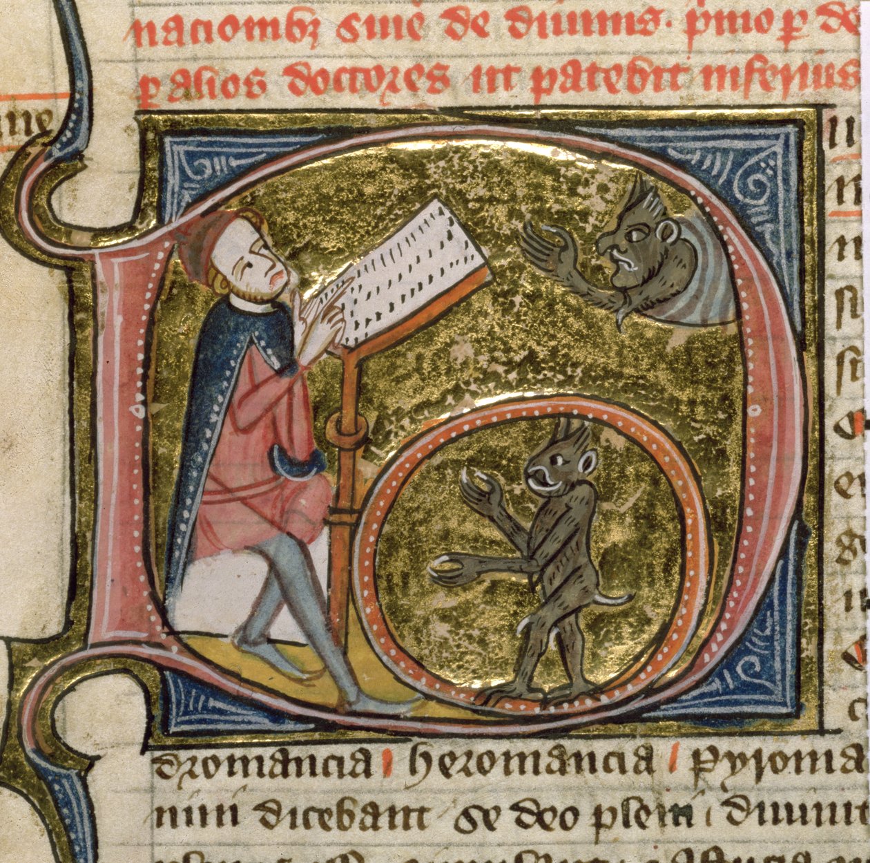 Royal MS 6E VI fol.535v A Magician Summoning Demons, z „Omne Bonum” Jamesa le Palmera autorstwa English School