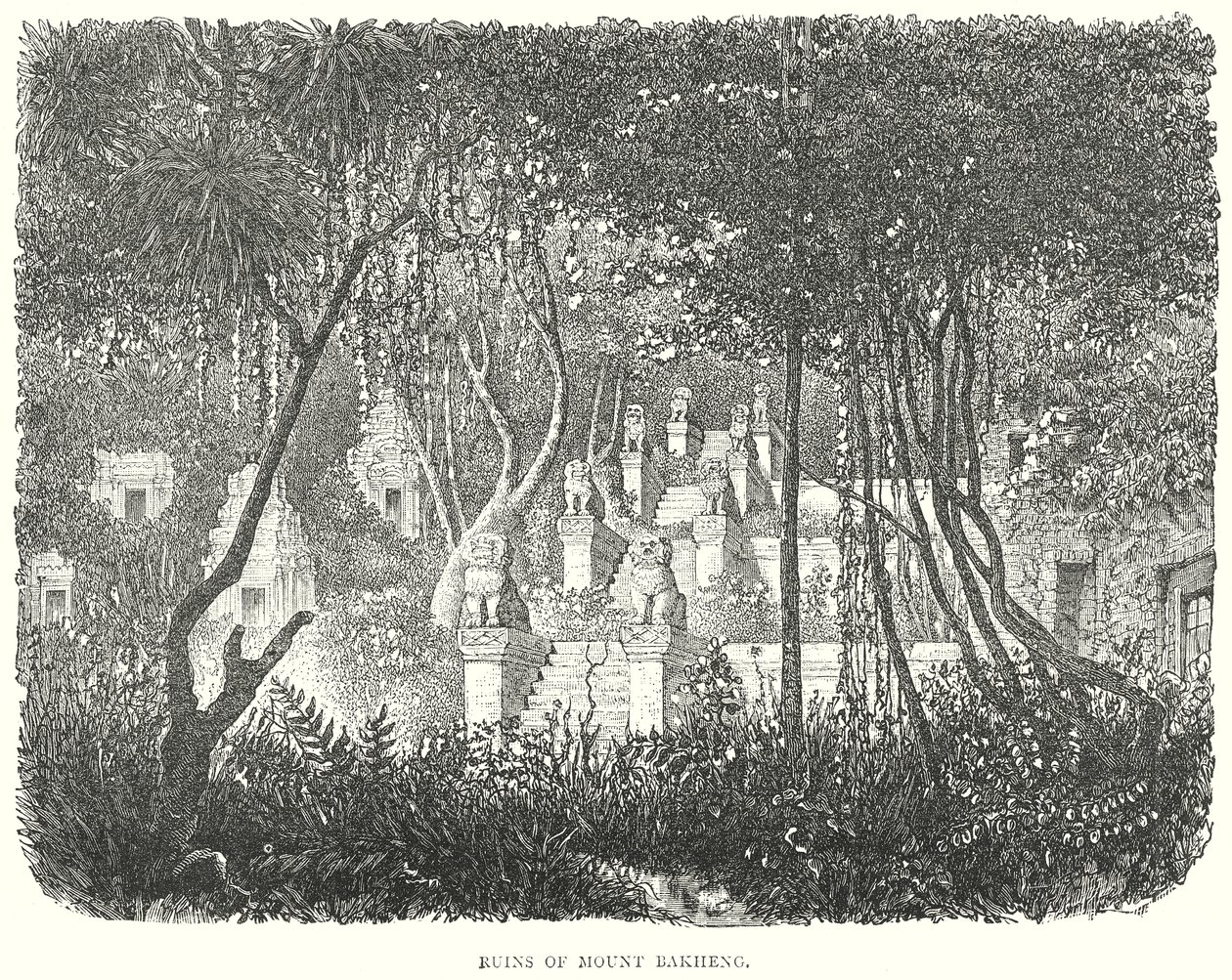Ruiny góry Bakheng (grawerunek) autorstwa English School