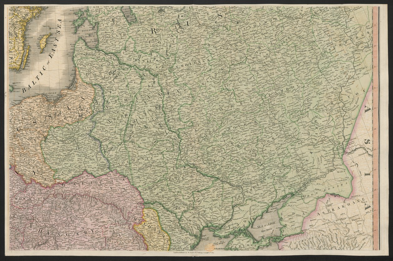 Rosja, z Europy, opisująca wszystkie zmiany na Terytorium, wraz z ich odchyleniami w liniach granicznych jej kilku Imperiów i Państw, uzgodnionych i potwierdzonych ostatecznym traktatem paryskim, 20 listopada 1815, opublikowanym 1816 (kolorowe engravi autorstwa English School