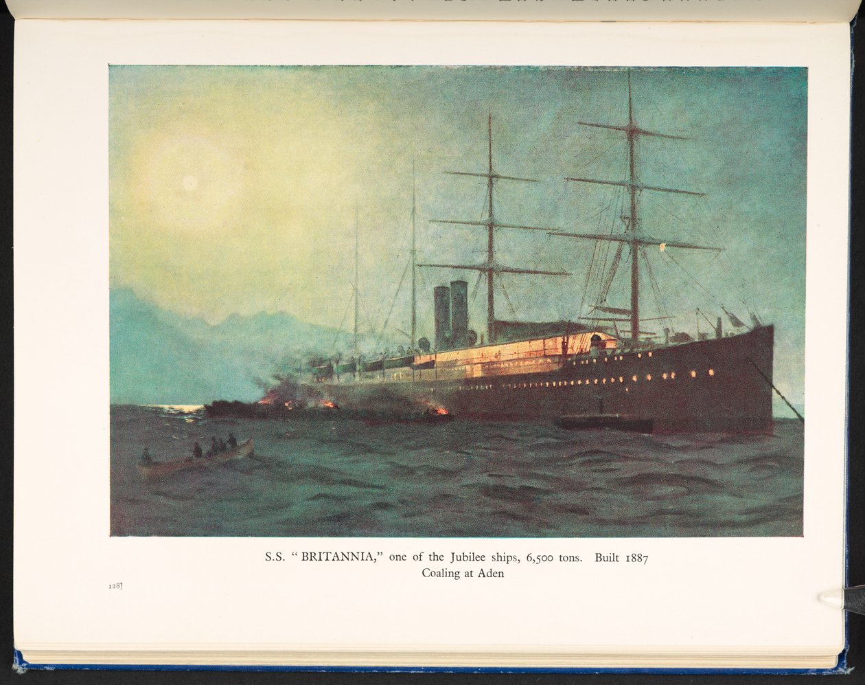 SS „Britannia”, jeden ze statków jubileuszowych, 6500 ton, zbudowany w 1887 roku w Aden, w stuletniej historii firmy P&O, Peninsular and Oriental Steam Navigation Company autorstwa English School
