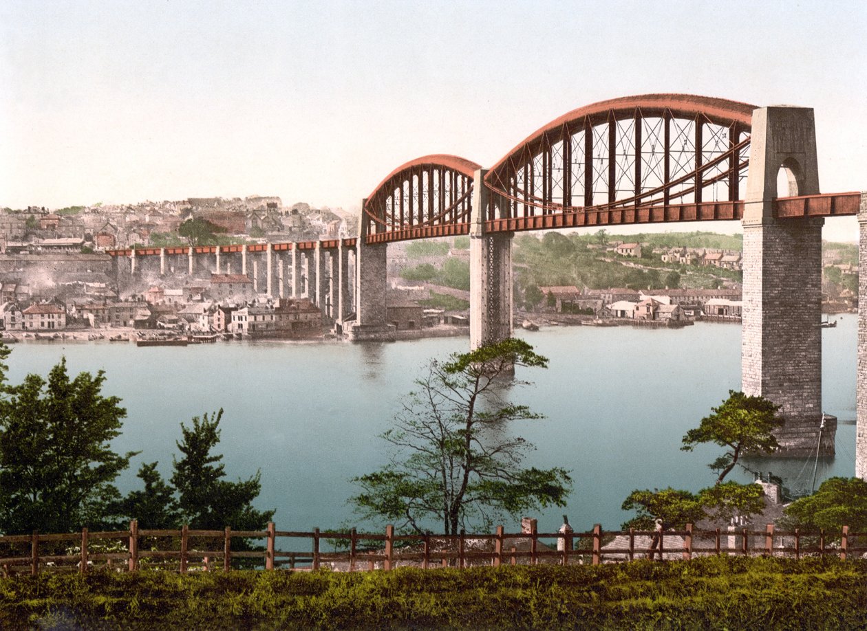 Saltash Bridge, Plymouth (zdjęcie ręcznie kolorowane) autorstwa English School
