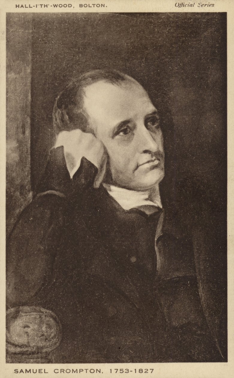 Samuel Crompton (1753-1827), angielski wynalazca przędzarki mułowej (litografia) autorstwa English School