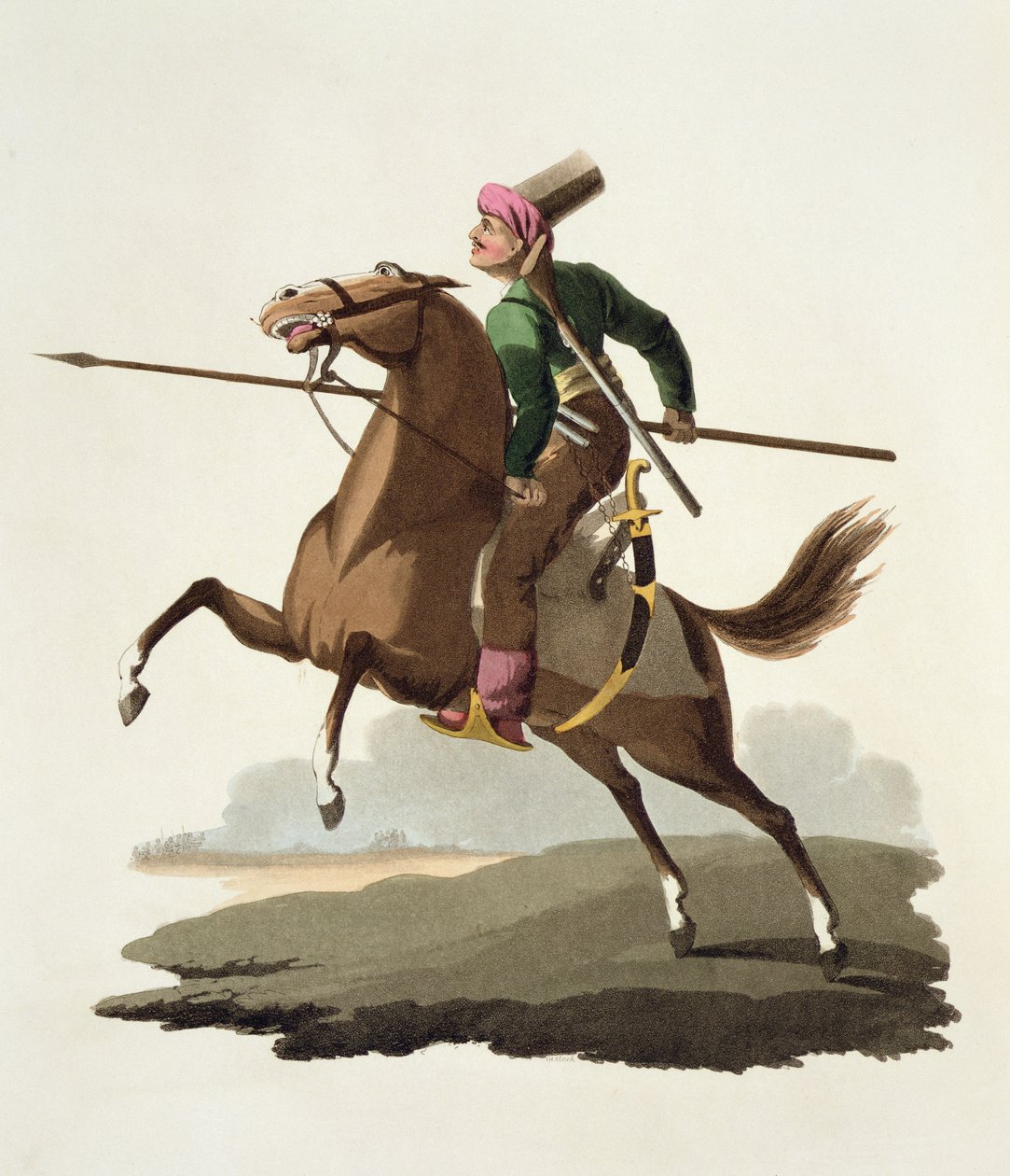 Saphir, z Costumes of the Various Nations, tom VII, The Military Costume of Turkey, Thomas MacLean, wydany ok. 1800-18 (akwatinta ręcznie kolorowana) autorstwa English School