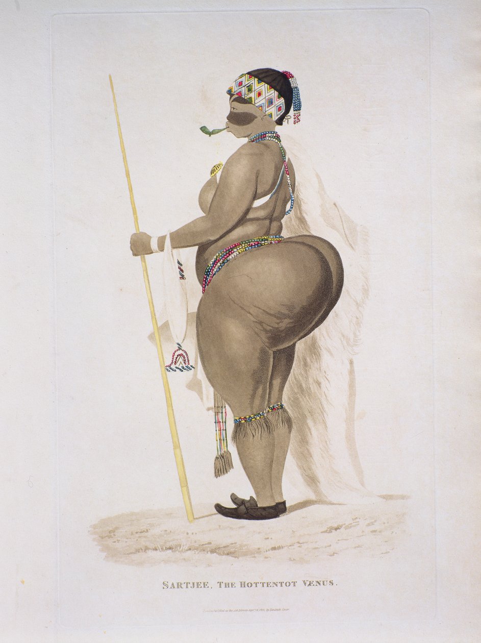 Sartjee, Hottentot Venus, 1810 (ręcznie kolorowane grawerowanie) autorstwa English School