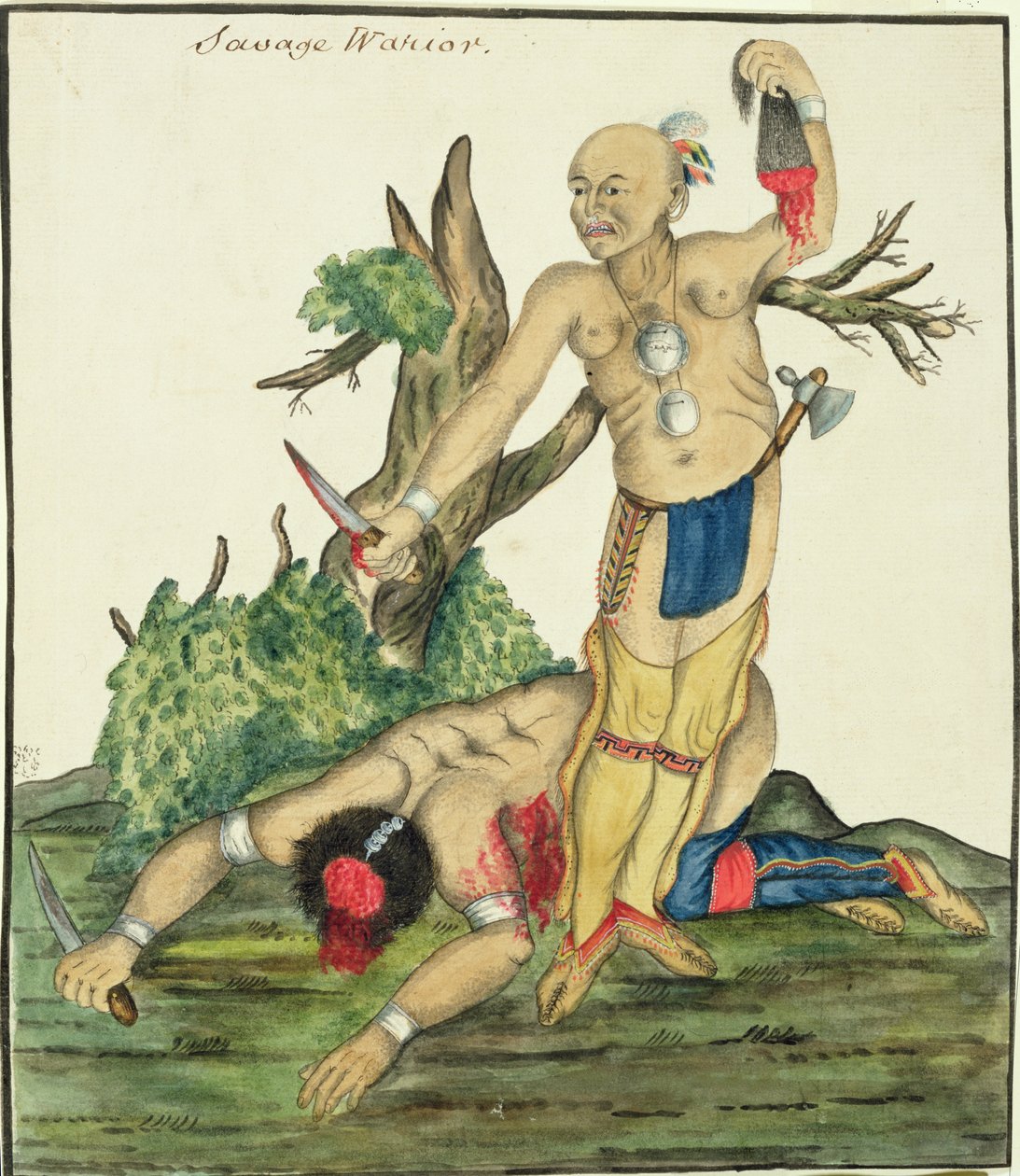 Savage Warrior, ok. 1800 (pióro i toaleta na papierze) autorstwa English School
