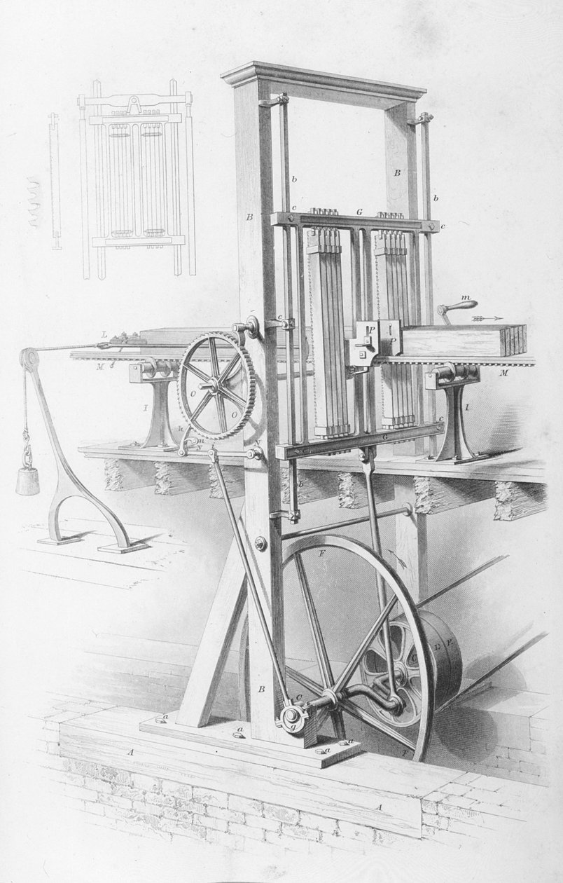 Piła w tartaku z Cyclopaedia of Useful Arts & Manufactures, pod redakcją Charlesa Tomlinsona, ok. 1880 r. autorstwa English School