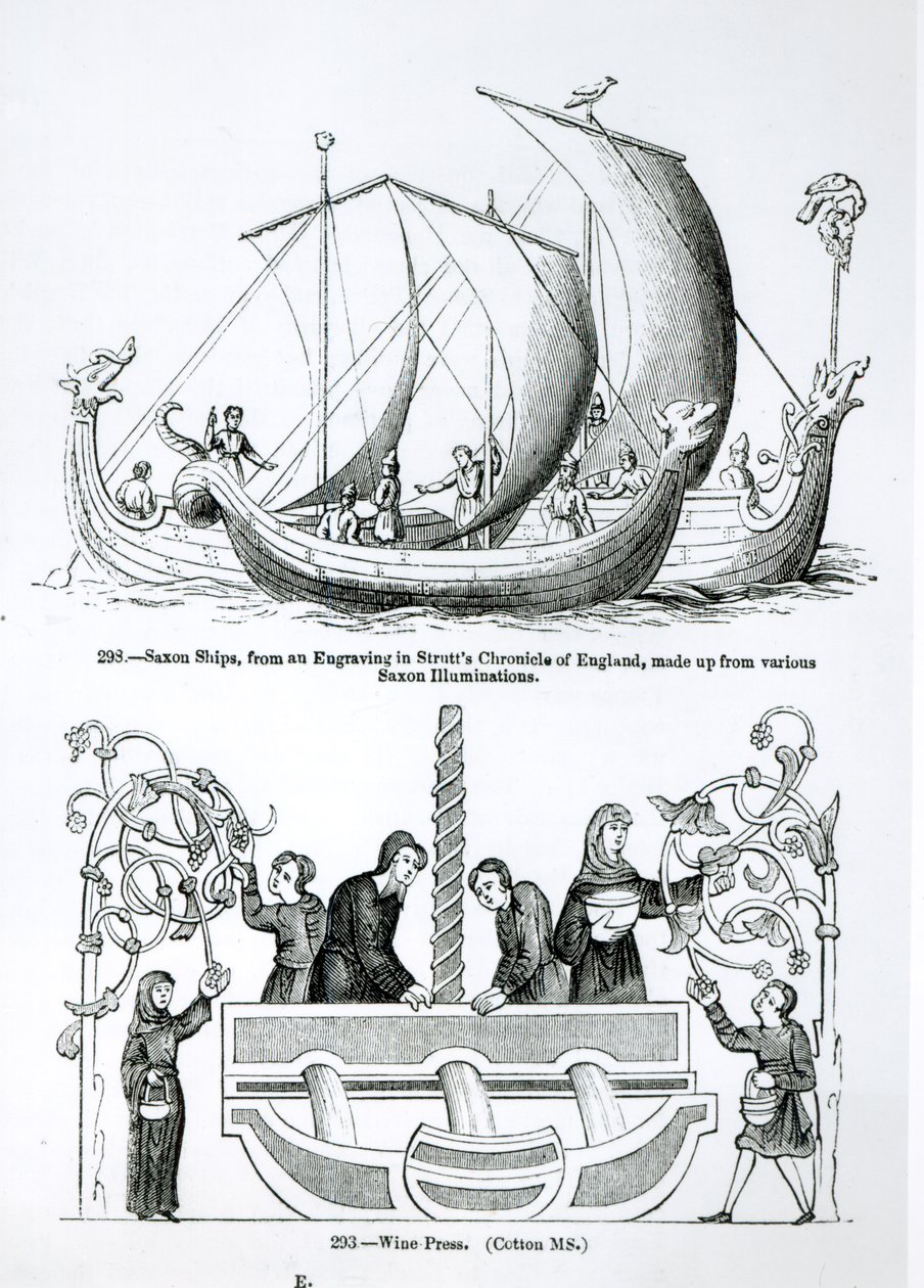 Saski statek, z ryciny w Strutts Chronicle of England and the Wine Press autorstwa English School
