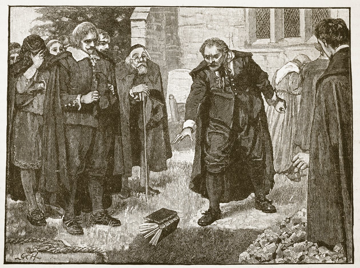 Scena na pogrzebie Chillingwortha, ilustracja z Cassells Illustrated History of England (zdjęcie w sepii) autorstwa English School