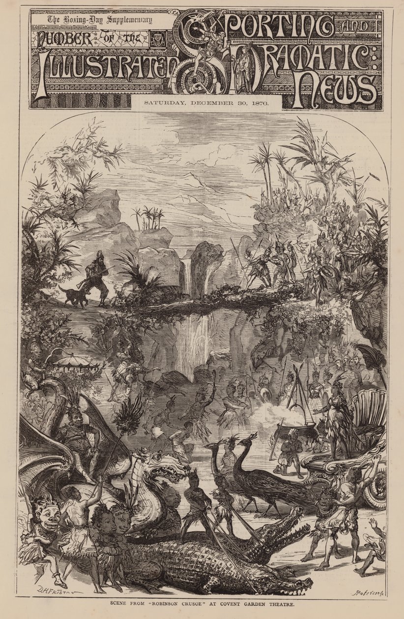 Scena z "Robinsona Crusoe" w Covent Garden Theatre (rycina) autorstwa English School
