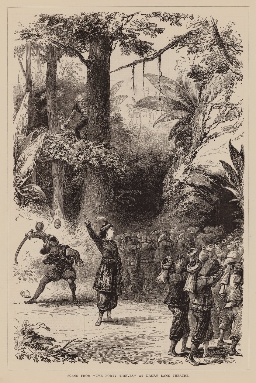Scena z "Czterdziestu złodziei" w Drury Lane Theatre (rycina) autorstwa English School