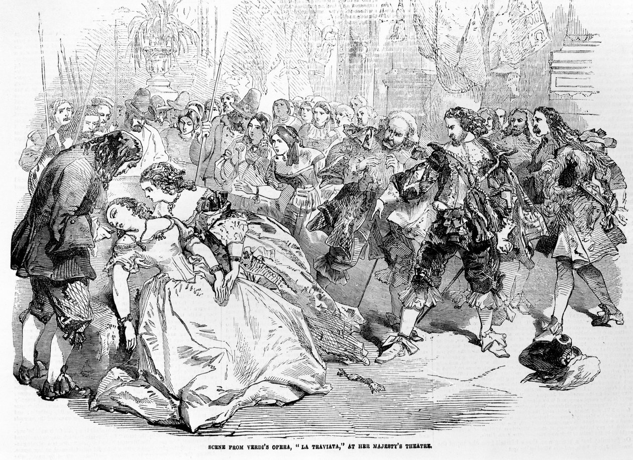 Scena z opery Verdiego La Traviata w Teatrze Jej Królewskiej Mości, 1856 autorstwa English School