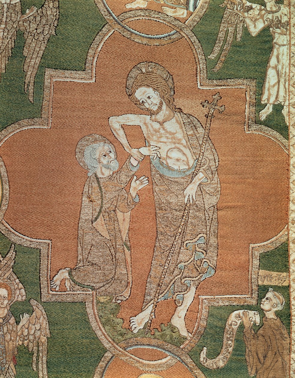 Scena z życia Chrystusa, fragment z Syon Cope, 1300-20 (len haftowany metalowymi nićmi i jedwabiem) autorstwa English School