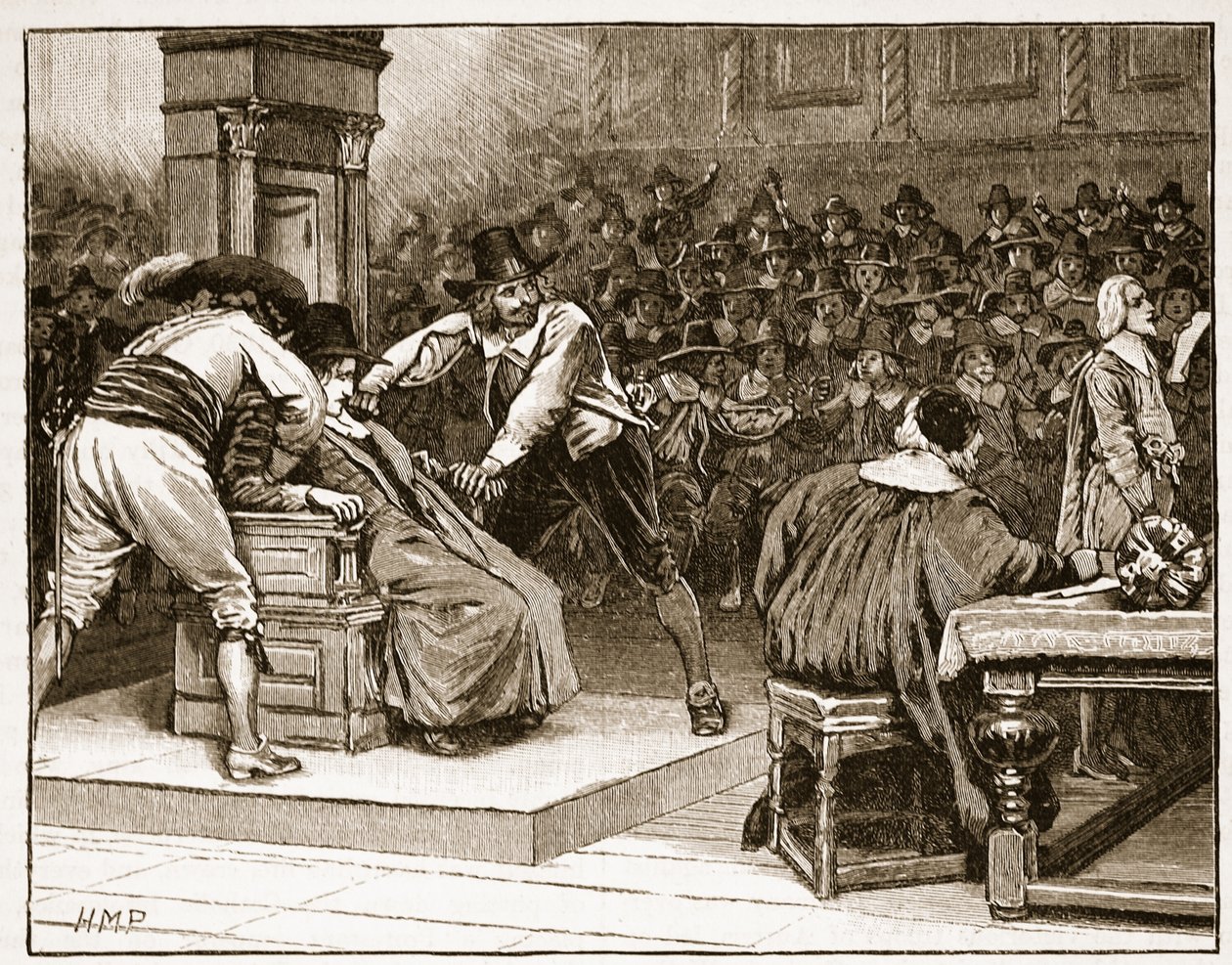 Scena w Izbie Gmin: mówca zmuszony, ilustracja z Cassells Illustrated History of England (zdjęcie w sepii) autorstwa English School