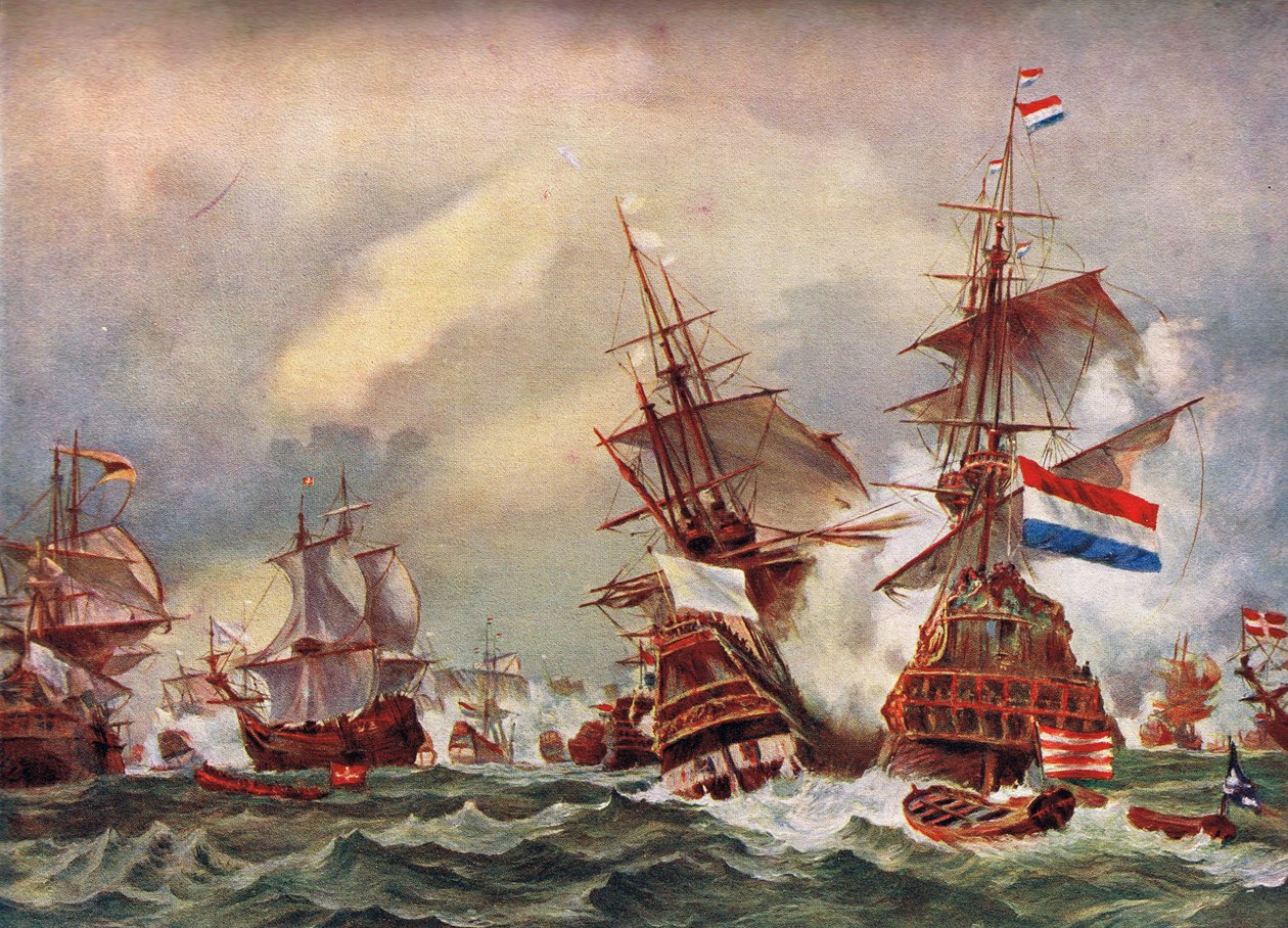 Bitwa morska wojen angielsko-holenderskich, c.1700 autorstwa English School