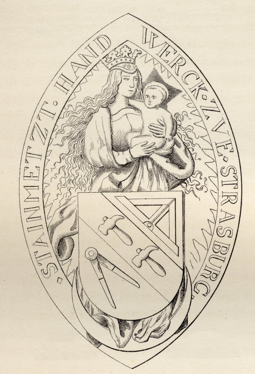 Pieczęć masonów Strasburga, 1524, z „Historii masonerii, tom II”, wydanej przez Thomasa C. Jacka, Londyn, 1883 autorstwa English School