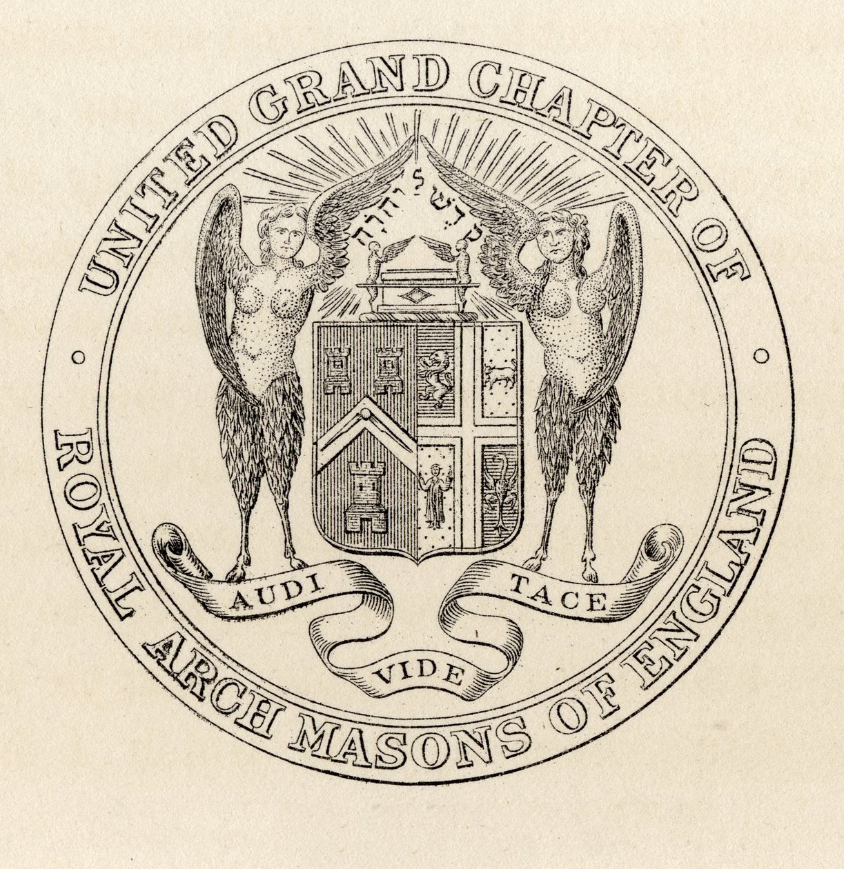 Pieczęć Zjednoczonego Wielkiego Kapituły Royal Arch Masons of England, 1817, z „Historii masonerii, tom II”, opublikowanej przez Thomasa C. Jacka, Londyn, 1883 autorstwa English School