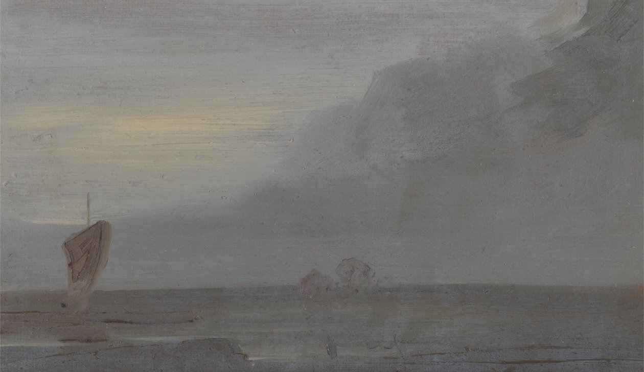 Seapiece with Boats: Wieczór, wcześniej przypisywany J.M.W. Turner (1775-1851), a także przypisywany Peterowi de Wint (1784-1849), 1810-20 (olej na papierze) autorstwa English School