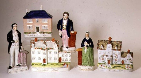 Wybór utytułowanych postaci Staffordshire: Stanfield Hall; Farma potażu; Dom Palmera; Emily Sandford; James Bloomfield Rush; William Palmer, c.1849 (ceramika) autorstwa English School
