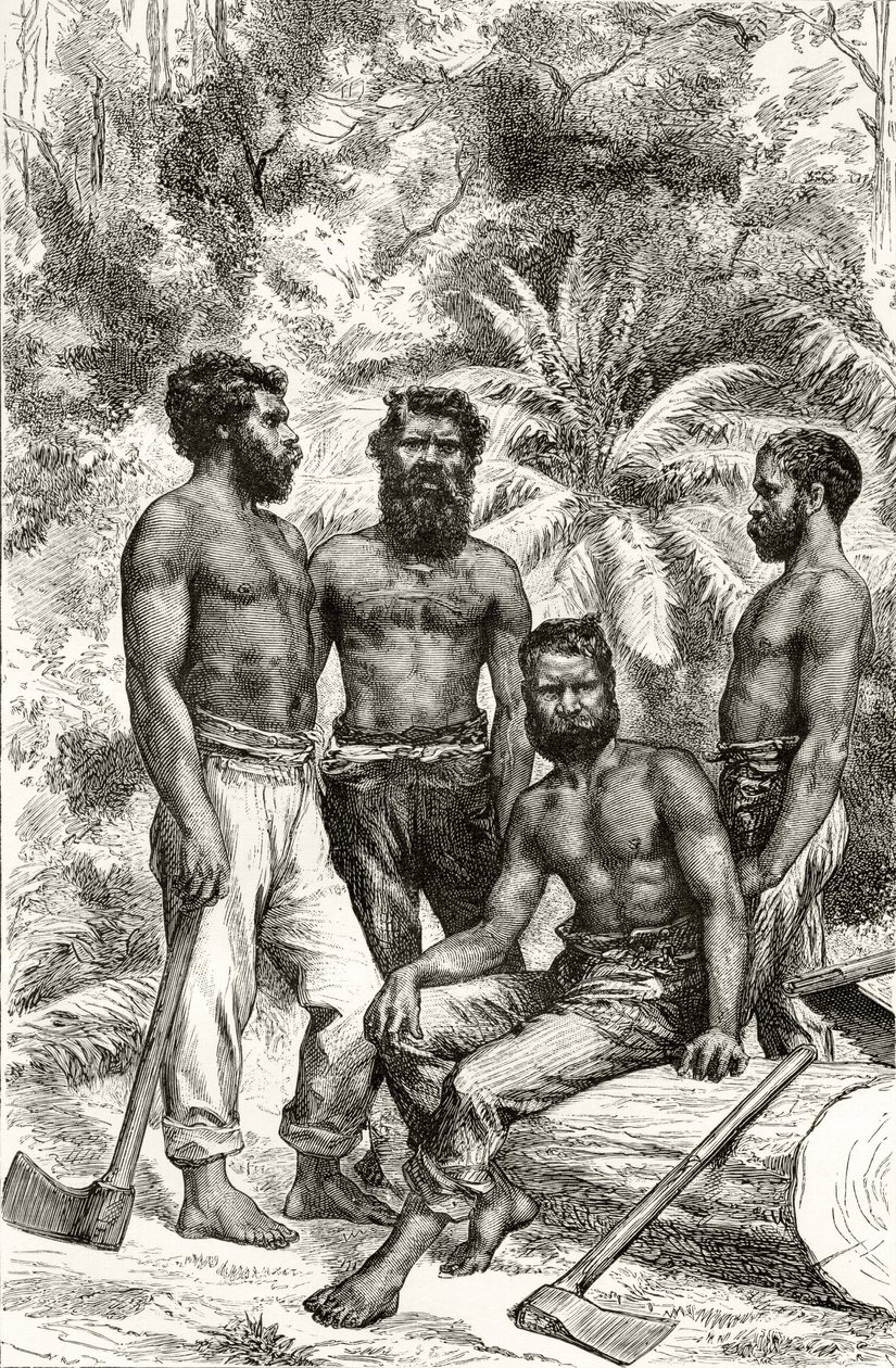 Na wpół cywilizowani aborygeni wiktoriańscy, z „Australian Pictures” Howarda Willoughby’ego, opublikowane przez religijne Towarzystwo Traktowe, Londyn, 1886 autorstwa English School